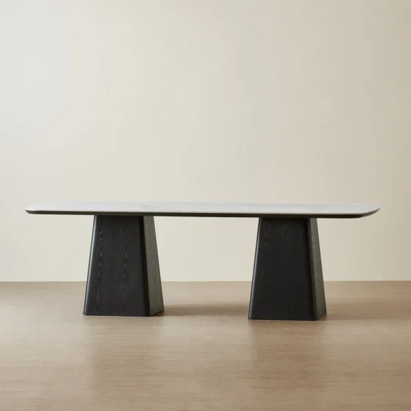 Dunstan Statuario White Sintered Stone Rectangular Dining Table - Black Wooden Legs