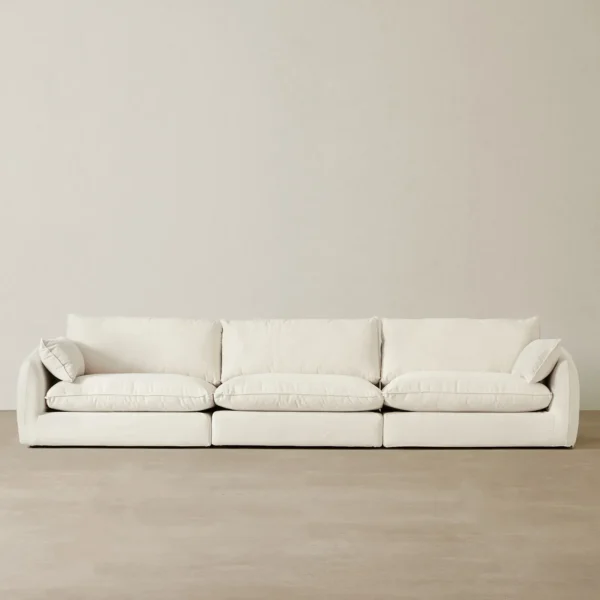 Macie Chiffon White Fabric 3 Pieces Modular Sofa